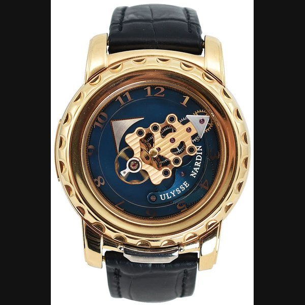 Ulysse Nardin Ulysse Nardin Freak Tourbillon in Rose Gold On Black Leather Non-OEM Strap with Blue Dial