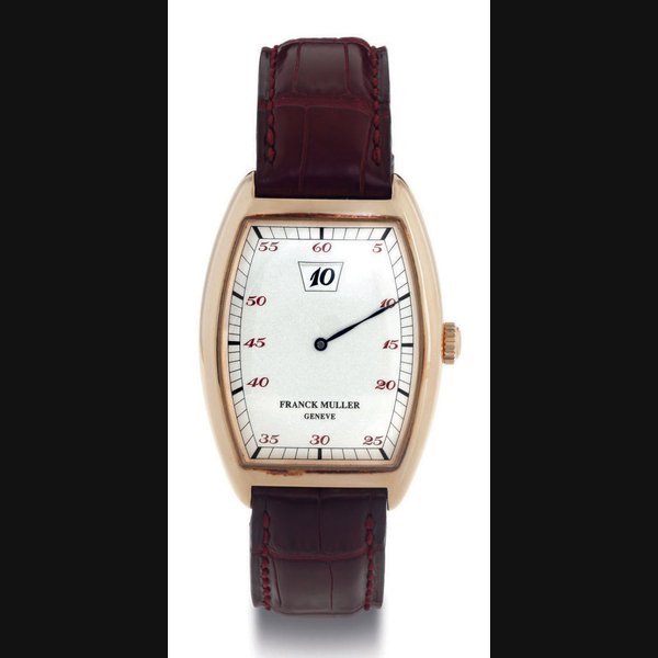FRANCK MULLER. AN 18K PINK GOLD TONNEAU JUMP HOUR WRISTWATCH SIGNED FRANCK MULLER, GENEVE, NO. 11, REF. 2852 HS, CIRCA 1999