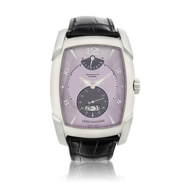 Parmigiani Fleurier Kalpa XL Hebdomadaire    A stainless steel rectangular wristwatch with date and power reserve indication, Circa 2008