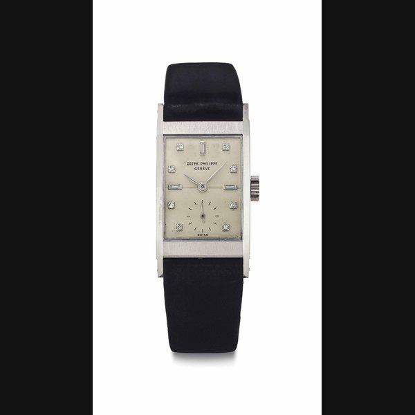 Patek Philippe. A Very Fine Platinum and Diamond-Set Rectangular Wristwatch SIGNED PATEK PHILIPPE, GENÈVE, REF. 2461, MOVEMENT NO. 975'678, CASE NO. 694'398, MANUFACTURED IN 1953
