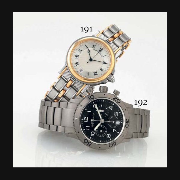 BREGUET. A TITANIUM AUTOMATIC CHRONOGRAPH WRISTWATCH WITH DATE AND BRACELET SIGNED BREGUET, "TYPE XX TRANSATLANTIQUE", NO. 40838, REF. 3820, CIRCA 2000