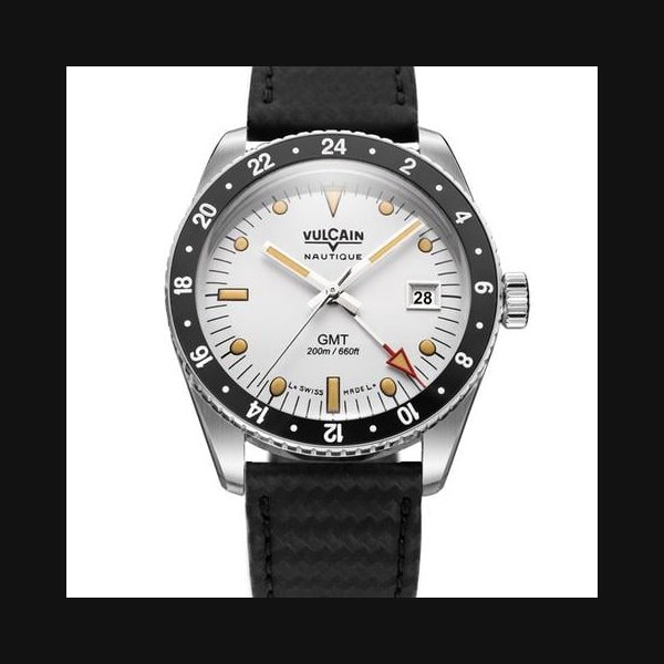 VulcainSkindiver GMT White Luminova Beige 680174A57 - Black Leather Strap Carbon Style - OFFICIAL DEALER - FACTORY NEW - FULL WARRANTY