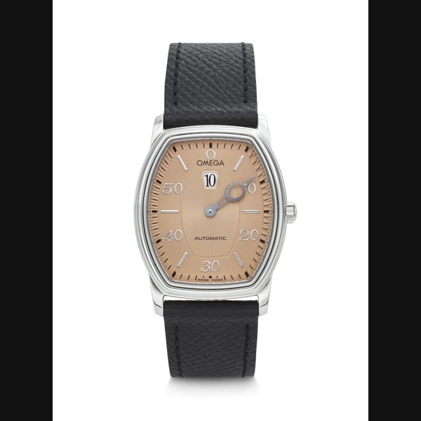 Omega OMEGA, UNUSUAL AND ATTRACTIVE STAINLESS STEEL JUMPING HOUR ‘DE VILLE PRESTIGE’ WITH SALMON DIAL, REF. 4853.61