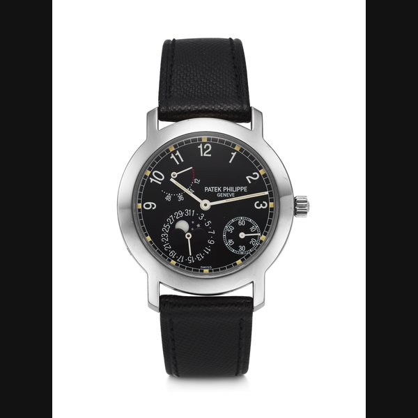 PATEK PHILIPPE, WHITE GOLD WRISTWATCH WITH DATE, POWER RESERVE, AND MOON PHASES, REF. 5055G