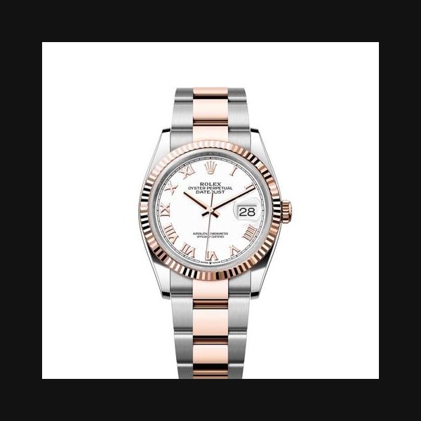 Rolex Datejust36 White Roman Dial Two Tone Everose Gold Fluted Bezel Oyster Bracelet Ref. 126231