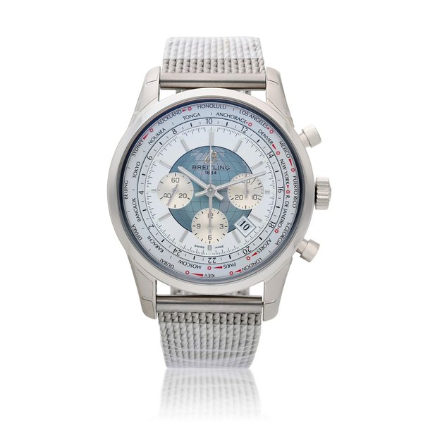 Breitling Reference AB0510 Transocean, A stainless steel automatic world time chronograph wristwatch with date and bracelet, Circa 2016
