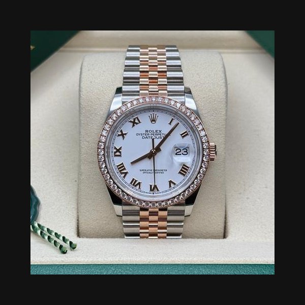 Rolex Rolex Datejust36 NEW 2025 White Roman Dial Two Tone Everose Gold Diamond Bezel Jubilee Bracelet