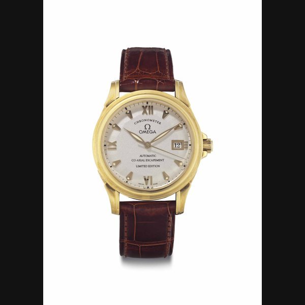 Omega Omega. A Limited Edition 18k Gold Automatic Wristwatch With Sweep Center Seconds and Date SIGNED OMEGA, CHRONOMETER, LIMITED EDITION, CO-AXIAL ESCAPEMENT, DEVILLE MODEL, NO. 842/999, CIRCA 1999