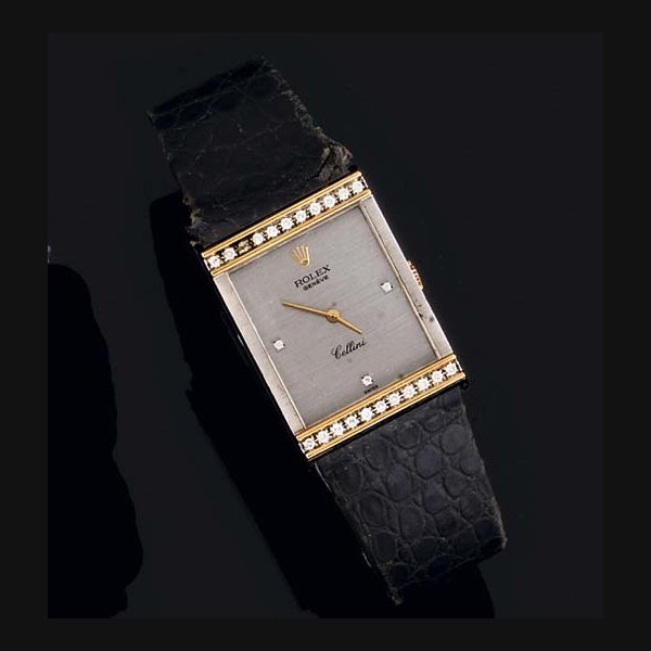 Rolex Rolex. An 18ct White Gold and Diamond Set Rectangular Wristwatch SIGNED ROLEX GENEVE, CELLINI, CASE NO 6926145, CIRCA 1990