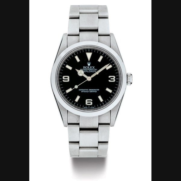ROLEX. A STAINLESS STEEL AUTOMATIC WRISTWATCH WITH CENTER SECONDS AND BRACELET SIGNED ROLEX, OYSTER PERPETUAL, EXPLORER, CASE NO. Y937874, REF. 114270, CIRCA 2002