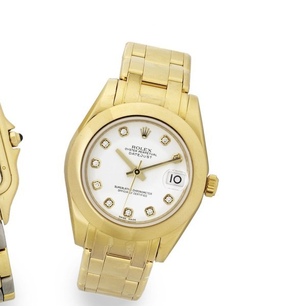 Rolex Rolex. A mid-size 18ct gold and diamond set automatic calendar bracelet watch Datejust, Ref:81208, Serial No.43L*****, Movement No.308****, Sold January 2012 · 81208
