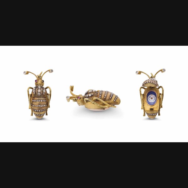 Anonymous. A Fine 18k Gold and Diamond-set Keywound Scarab-Form Watch with Concealed Dial UNSIGNED, CIRCA 1890