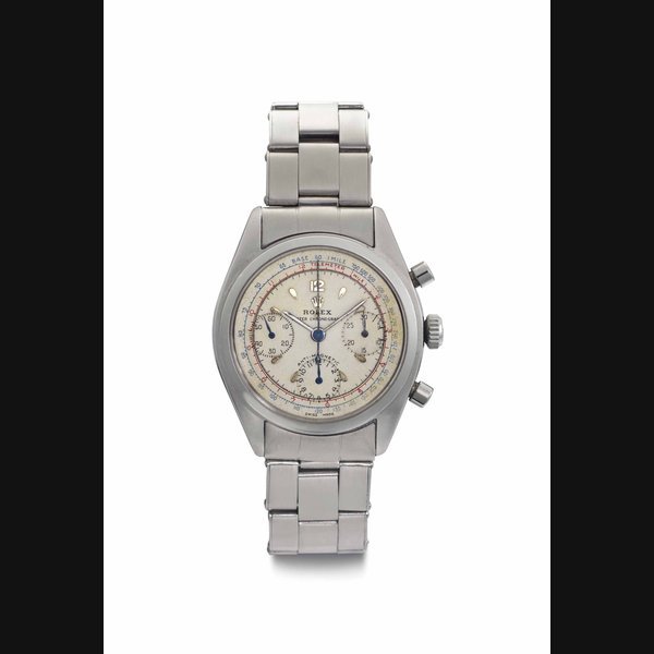 Rolex Rolex. A Fine Stainless Steel Chronograph Wristwatch SIGNED ROLEX, OYSTER CHRONOGRAPH, ANTIMAGNETIC, REF. 6034, CASE NO. 907'537, CIRCA 1952