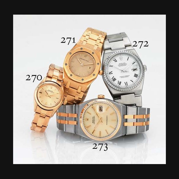 ROLEX. A LADY'S 14K GOLD AUTOMATIC WRISTWATCH WITH CENTER SECONDS AND BRACELET SIGNED ROLEX, OYSTER PERPETUAL, CASE NO. 1401741, REF. 6619, CIRCA 1960