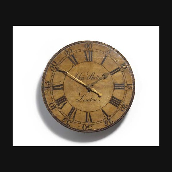 A rare George III gilt and black painted large dial clock JOHN SHELTON, LONDON. CIRCA 1760