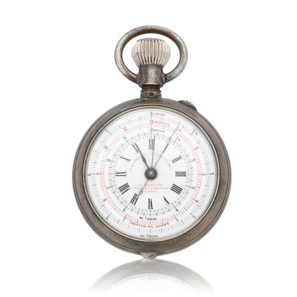 A. Francois, Paris A rare and unusual silver double open-faced keyless chronograph watch phonotelemetre/tachymeter thouvenin, circa 1900, no. 2417