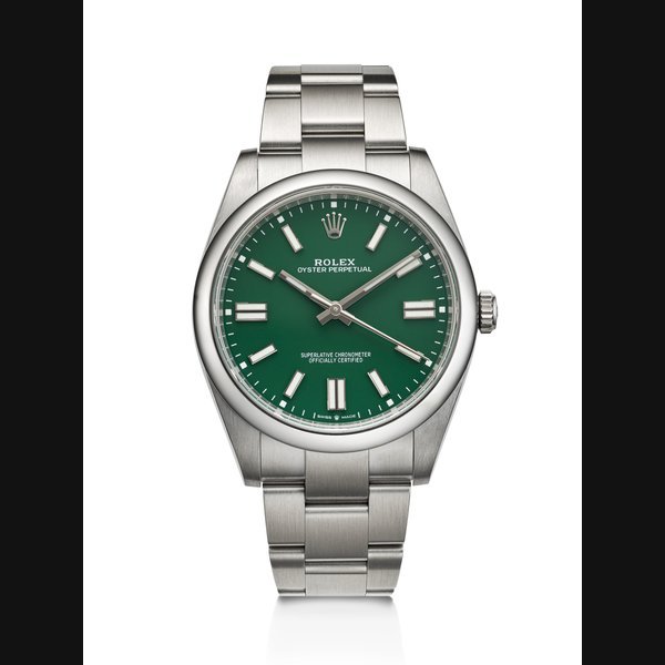 Rolex ROLEX, STAINLESS STEEL ‘OYSTER PERPETUAL’, WITH GREEN DIAL, REF. 124300 SERIAL NO: 242T4721 · 124300