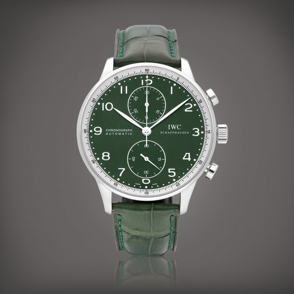 IWC Portuguese, Reference IW371430 | A limited edition stainless steel chronograph wristwatch, Made to commemorate the 20th anniversary of Boris Becker's Wimbledon victory in 1985, Circa 2005 | 萬國 | 葡萄牙系列 型號IW371430 | 限量版精鋼計時腕錶，為紀念 Boris Becker 1985 年溫布頓冠軍 20 週年而製，約2005年製 · IW371430