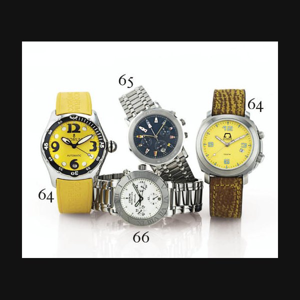 CORUM. A STAINLESS STEEL POLYGONAL AUTOMATIC CHRONOGRAPH WRISTWATCH WITH DATE AND BRACELET SIGNED CORUM, "ADMIRAL'S CUP", CASE NO. 604165, REF. 296.830.20 V585, CIRCA 1993