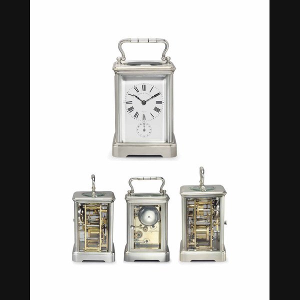 Vacheron Constantin Vacheron Constantin. A Rare and Elegant Silvered Brass Eight Day Going Travel Clock with Alarm SIGNED VACHERON CONSTANTIN, GENÈVE, NO. 205, MANUFACTURED IN 1905