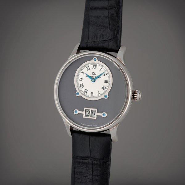 Jaquet Droz Grande Date, Reference J016934 | A white gold wristwatch with digital date display | Circa 2009