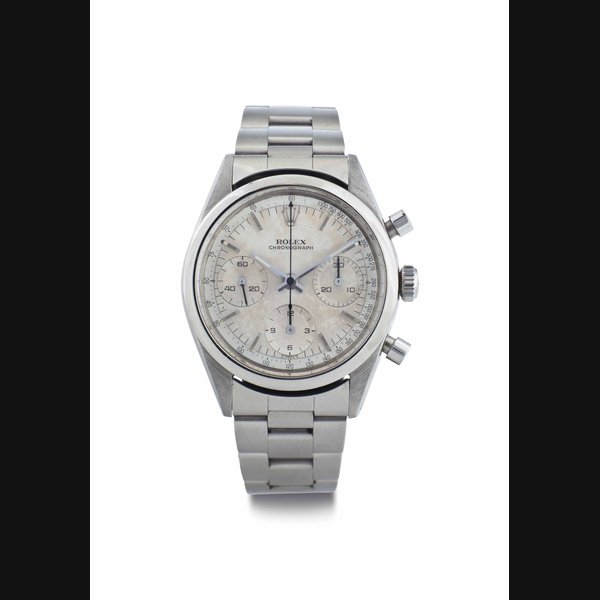Rolex. A Fine and Rare Stainless Steel Chronograph Wristwatch with Bracelet SIGNED ROLEX, CHRONOGRAPH, REF. 6238, CASE NO. 1'206'560, CIRCA 1965