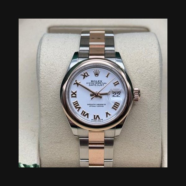 Rolex Rolex Lady-DatejustNEW 2025 White Roman Dial Two Tone Rose Gold Smooth Bezel Oyster Bracelet