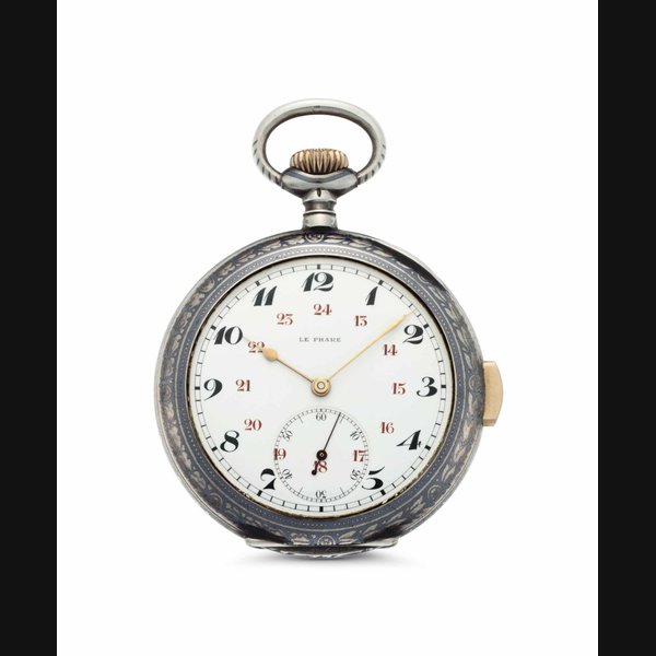 LePhare. A Silver and Niello Quarter Repeating Open Face Keyless Lever Pocket Watch Signed LePhare, Case No. 30'377, Circa 1910