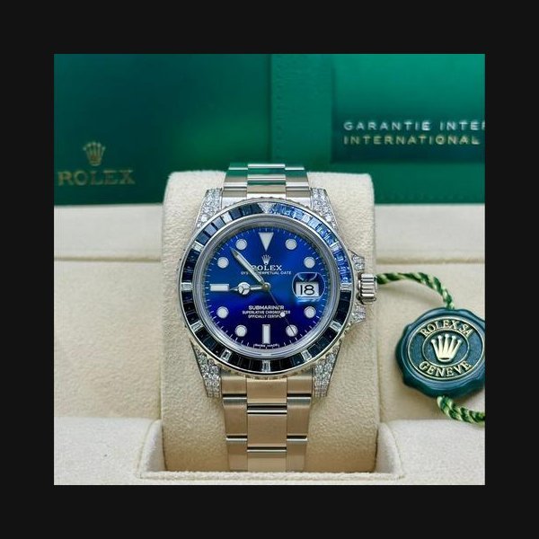 Rolex Rolex Submariner DateOff Catalog Factory Blue Gem Set Bezel and Lugs