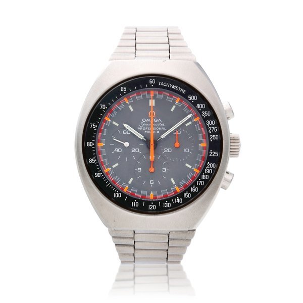 Omega Reference 145.037 Speedmaster Mark II, A stainless steel chronograph wristwatch with bracelet and racing dial, Circa 1970