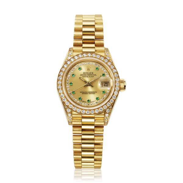 ROLEX, YELLOW GOLD, DIAMOND AND EMERALD DATEJUST, REF. 69158