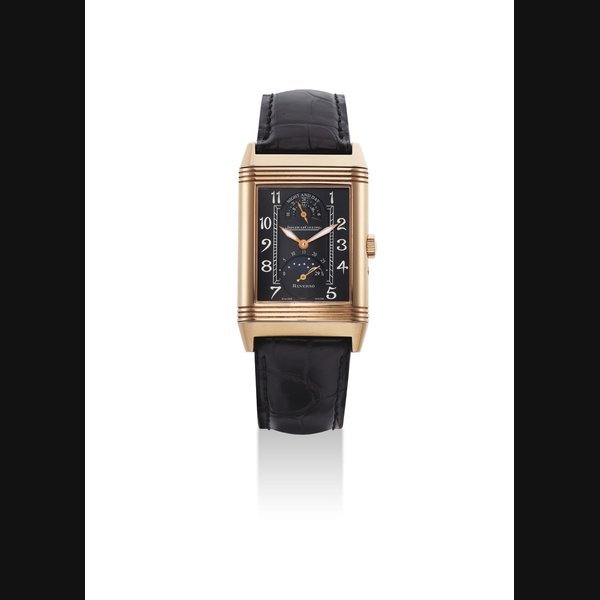 Jaeger-Lecoultre JAEGER-LECOULTRE. AN 18K PINK GOLD SPECIAL EDITION RECTANGULAR REVERSIBLE WRISTWATCH WITH NIGHT AND DAY INDICATION AND MOON PHASES SIGNED JAEGER-LECOULTRE, REVERSO MODEL, SÉRISE SPÉCIAL NO. 43/50, REF. 270.2.44, CASE NO. 2'153'975, CIRCA 2006