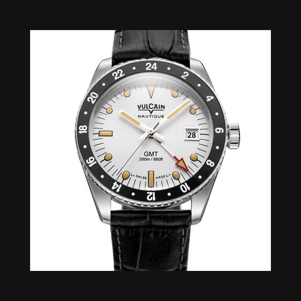 VulcainSkindiver GMT White Luminova Beige 680174A57 - Black Leather Strap w Alligator Print - OFFICIAL DEALER - FACTORY NEW - FULL WARRANTY