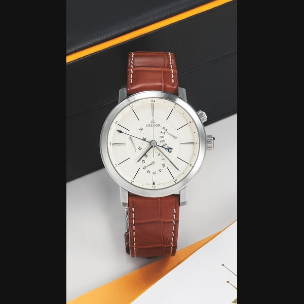Seiko Seiko Credor Ref. 4S76-00A0 Node Stainless Steel Seiko, Credor, ''Node'', case No. 450228, Ref. 4S76-00A0. Made circa 2004. Very fine, center-seconds, self-winding, water-resistant, stainless steel wristwatch with day,date, power reserve, 24 hour indication, registers, and stainless steel Credor deployant clasp. Accompanied by a box, guarantee, instruction booklet. | Important Modern & Vintage Timepieces | Hong Kong, 22 June 2013 · 4S76-00A0