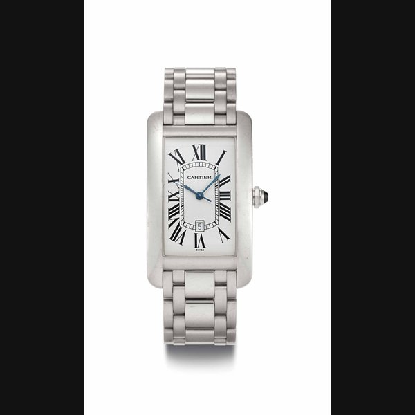 Cartier. An 18k White Gold Rectangular Curved Automatic Wristwatch with Center Seconds, Date and Bracelet SIGNED CARTIER, AUTOMATIC, TANK AMERICAINE MODEL, REF. 1741, CASE NO. CC727316, CIRCA 2000