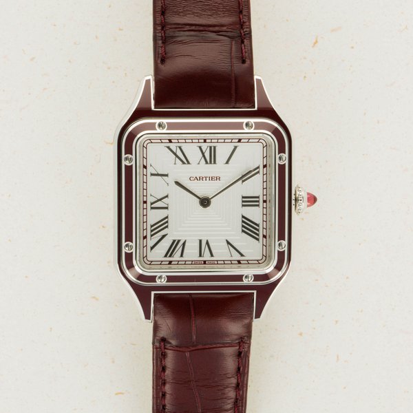 Cartier Cartier Santos-Dumont Limited Edition Platinum and Burgundy Lacquer CRWGSA0053