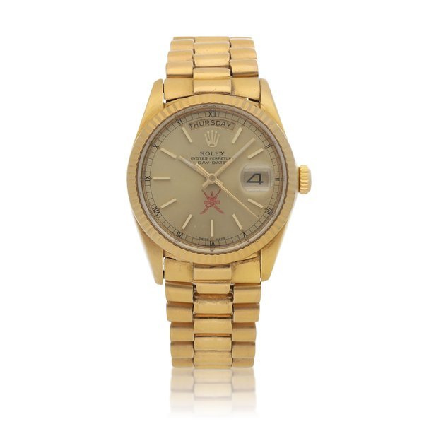 Rolex 'Khanjar' Day-Date, Ref. 18078 Yellow gold wristwatch with day and date Circa 1978