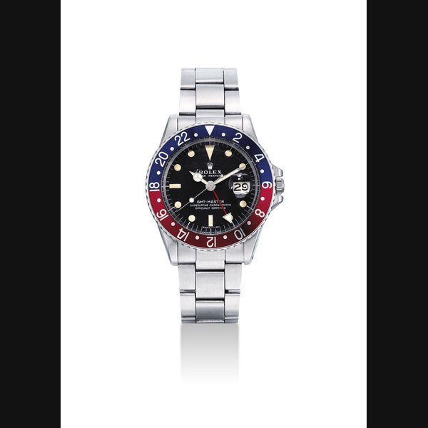 Rolex ROLEX. A STAINLESS STEEL DUAL TIME AUTOMATIC WRISTWATCH WITH SWEEP CENTRE SECONDS, DATE AND BRACELET SIGNED ROLEX, OYSTER PERPETUAL, GMT-MASTER MODEL, REF. 16750, CASE NO. 7'229'159, CIRCA 1981