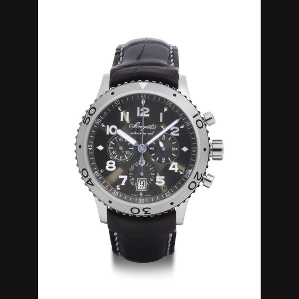Breguet. A Stainless Steel Automatic Chronograph Wristwatch With Date, 24 Hour And Night And Day Indication SIGNED BREGUET, RETOUR EN VOL, TYPE XX, NO. 85'296, CIRCA 2010
