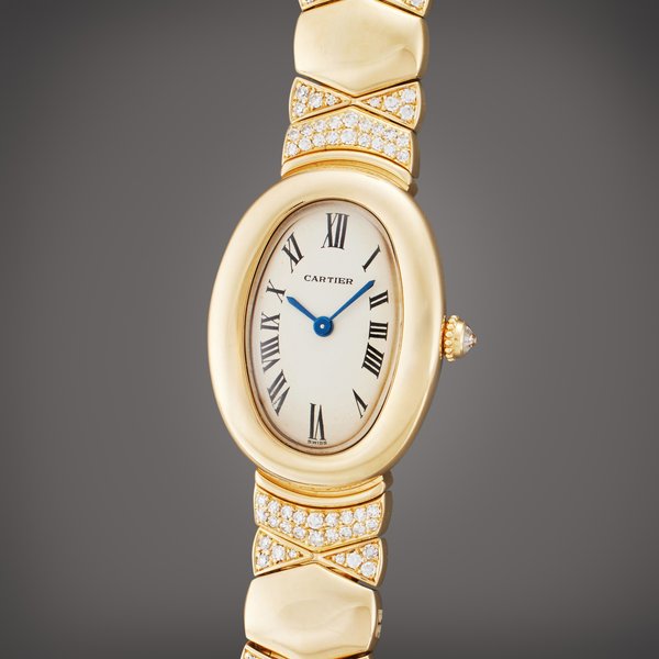 Cartier Reference 0735 Baignoire | A yellow gold and diamond-set wristwatch with bracelet, Circa 2000