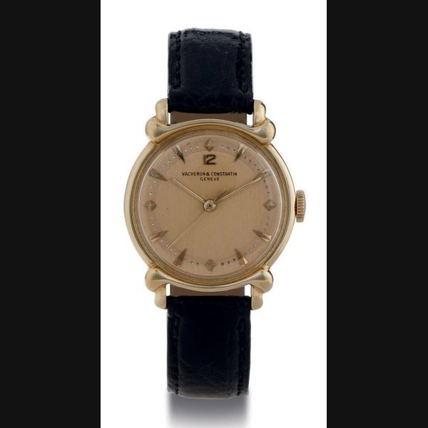 Vacheron Contantin VACHERON CONTANTIN. AN 18K GOLD WRISTWATCH WITH CENTER SECONDS AND FANCY STEPPED LUGS SIGNED VACHERON CONSTANTIN, GENEVE, MOVEMENT NO. 509984, CASE NO. 342188, REF. NO. 4992, MANUFACTURED IN 1954
