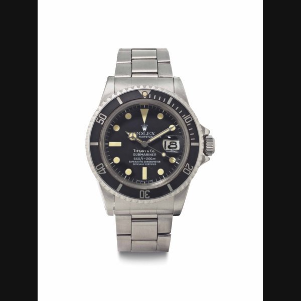 Rolex Rolex. A Fine and Rare Stainless Steel Automatic Wristwatch with Sweep Center Seconds, Date and Bracelet SIGNED ROLEX, OYSTER PERPETUAL DATE, RETAILED BY TIFFANY & CO., SUBMARINER, 660FT=200M, REF. 1680, CASE NO. 5'098'589, CIRCA 1977