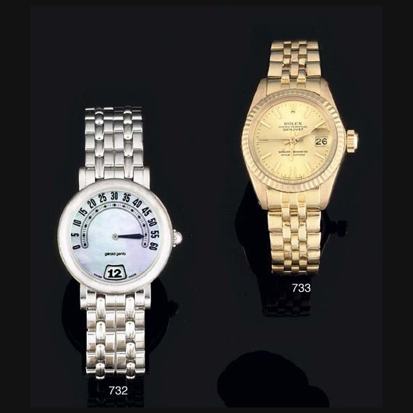 Rolex Rolex. A Lady's 18ct Gold Automatic Centre Seconds Water Resistant calendar wristwatch on Bracelet SIGNED ROLEX OYSTER PERPETUAL DATEJUST, NO 6146561, REF. 6917, CIRCA 1980