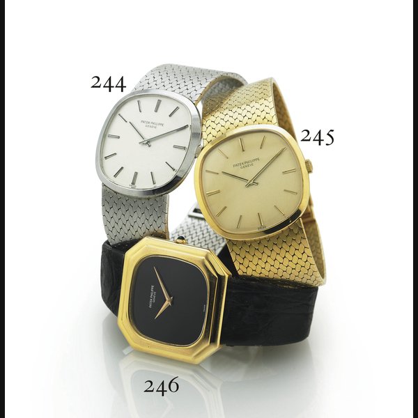 PATEK PHILIPPE. A RARE 18K GOLD OCTAGONAL WRISTWATCH WITH ONYX DIAL SIGNED PATEK PHILIPPE, GENEVE, MOVEMENT NO. 1323682, CASE NO. 2761755, REF. 3731, MANUFACTURED IN 1976