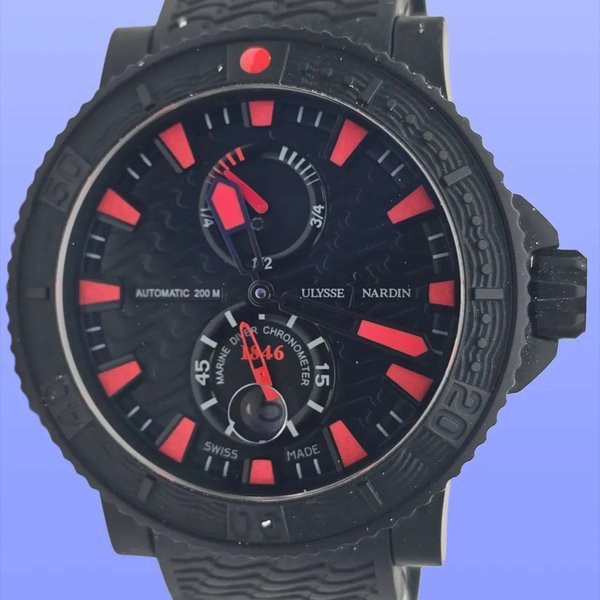 Ulysse Nardin Ulysse Nardin Maxi Marine Diver Black Sea Red Accents 45 Steel / Black / Strap · 263-92-3C