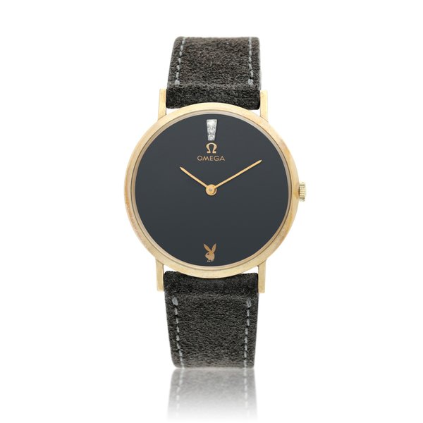 Omega Reference D6672  A rare yellow gold wristwatch with playboy logo, Gifted by Hugh Hefner, Circa 1978