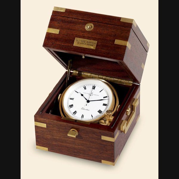 Ulysse Nardin 'Electric Marine Chronometer' Ulysse Nardin, , Locle & Genève, No. 010962. Made circa 1970. Fine, mahogany brass-bound marine lever chronometer with center-seconds and electric remontoire. | Important Collectors Wristwatches, Pocket Watches & Clocks | Geneva, Mandarin Oriental Hotel Du Rhône, 15th October 2006