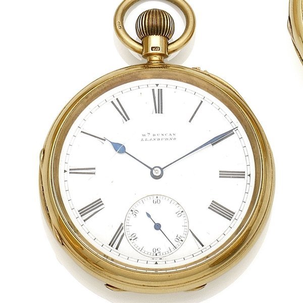 William Duncan, Llandudno. An 18K gold keyless wind open face pocket watch Case & Movement No.49448, London Hallmark for 1896