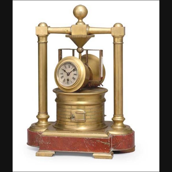 A French brass and marble automaton novelty butter churn clock and barometer CIRCA 1880