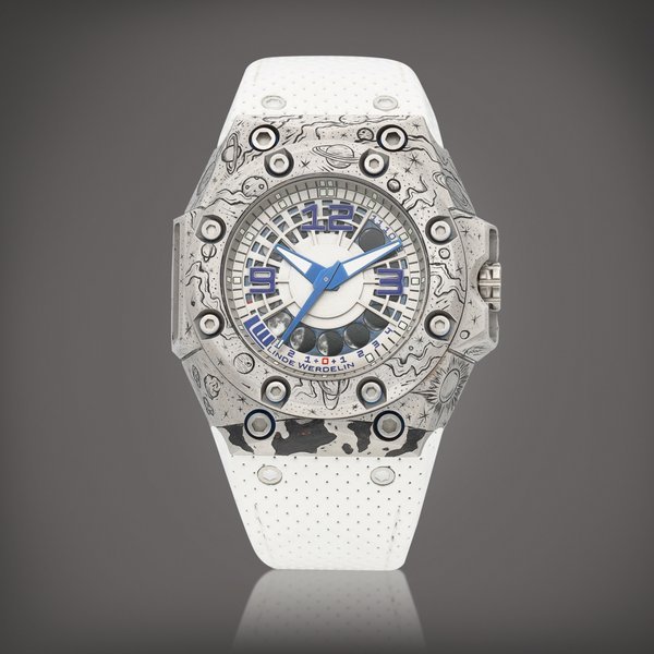 Linde Werdelin Oktopus Crazy Universe | A limited edition titanium semi-skeletonised wristwatch with moon phases, Made in collaboration with Johnny Dowell, Circa 2016 | Oktopus Crazy Universe | 限量版鈦金屬半鏤空腕錶，備月相顯示，與 Johnny Dowell 合製，約2016年製